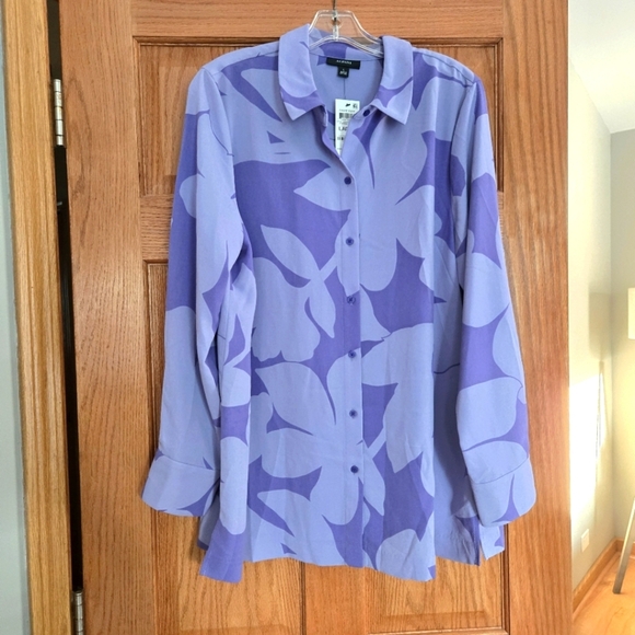 Womens ALFANI button Dawn Serene Floral Purple Blouse Size Large - Picture 1 of 8